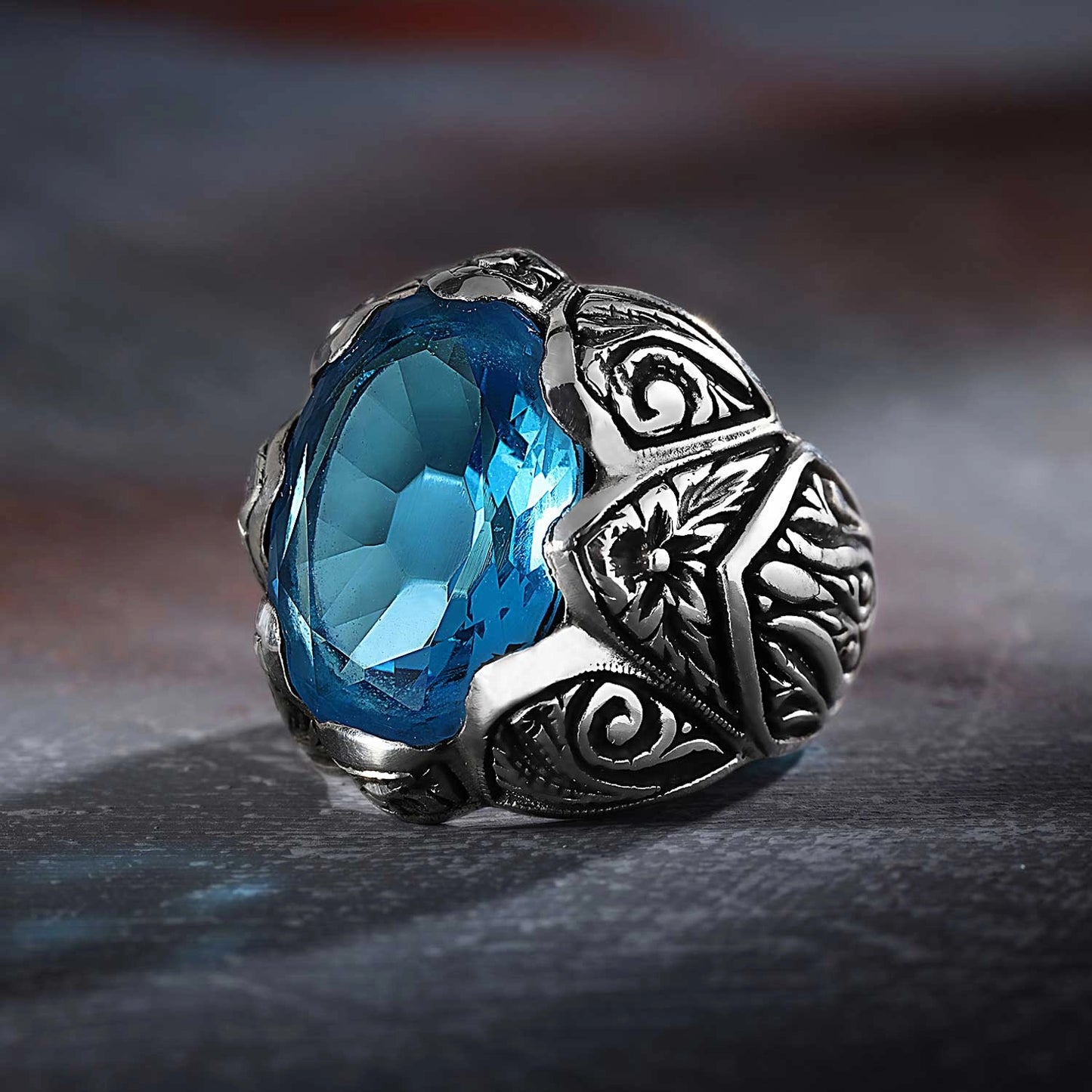 RARE PRINCE by CARAT SUTRA | Exclusively Designed Ring with Blue Topaz | 925 Sterling Silver Oxidized Ring | Men's Jewelry | With Certificate of Authenticity and 925 Hallmark - caratsutra