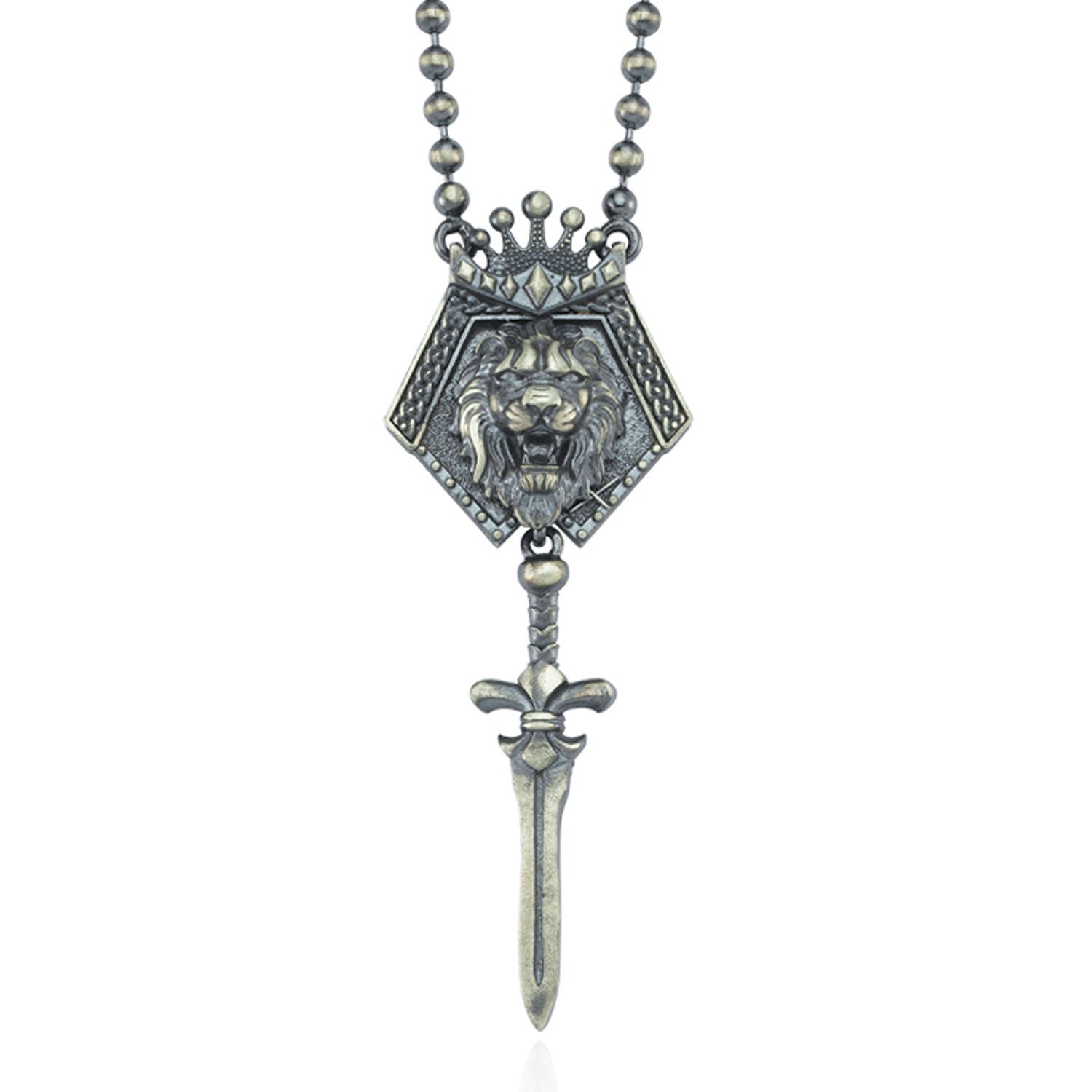 RARE PRINCE by CARAT SUTRA | Unique Designed King Lion with Sword Pendant Necklace with Ball Chain | 925 Sterling Silver Oxidized Necklace | Men's Jewelry | With Certificate of Authenticity and 925 Hallmark - caratsutra