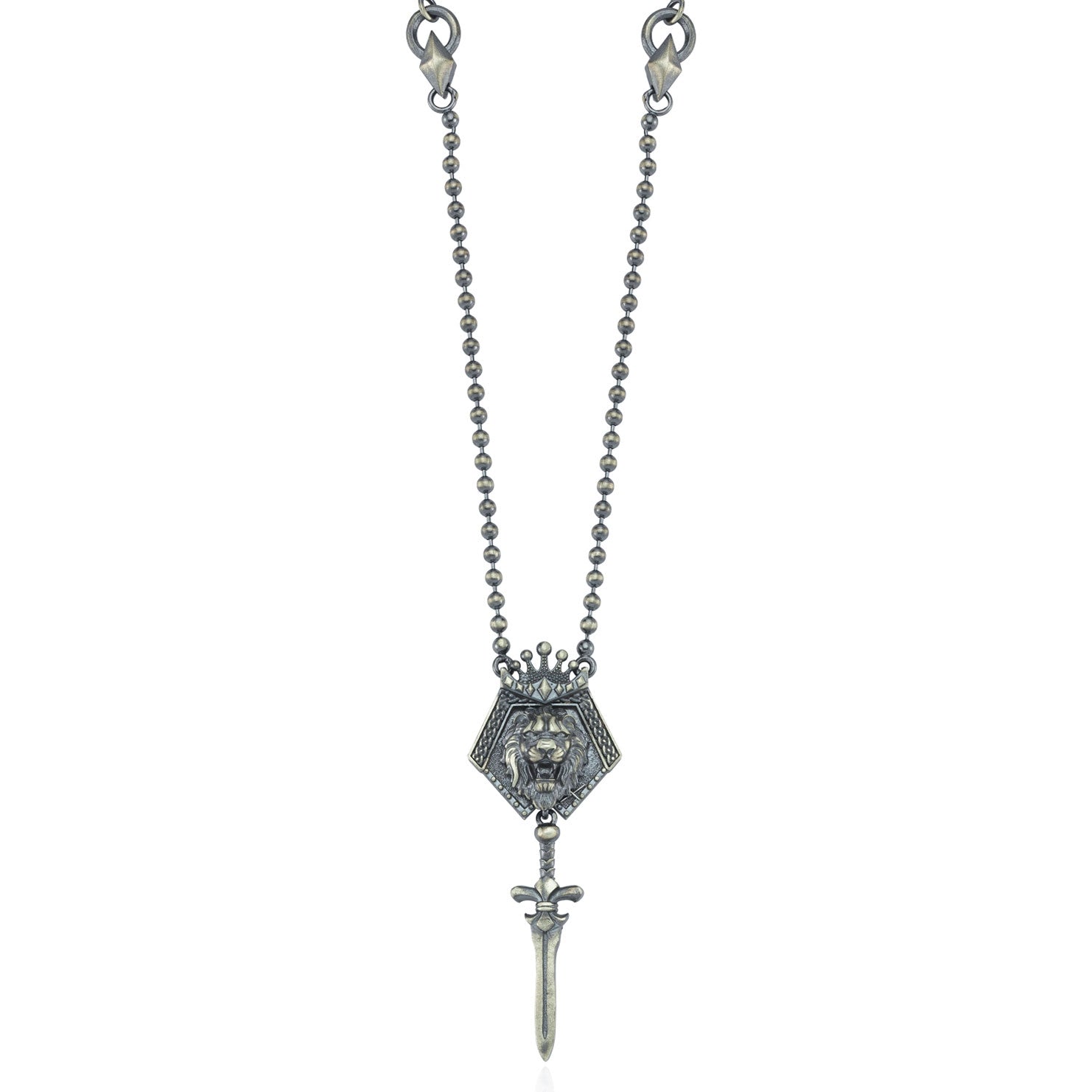 RARE PRINCE by CARAT SUTRA | Unique Designed King Lion with Sword Pendant Necklace with Ball Chain | 925 Sterling Silver Oxidized Necklace | Men's Jewelry | With Certificate of Authenticity and 925 Hallmark - caratsutra