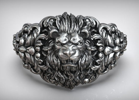 RARE PRINCE by CARAT SUTRA | Unique Designed Lion Head Ring with Royal Fleur De Lis | 925 Sterling Silver Oxidized Ring | Men's Jewelry | With Certificate of Authenticity and 925 Hallmark