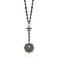 RARE PRINCE by CARAT SUTRA | Unique Silver Balls & Natural Tiger Eye Beaded Chain Necklace with Lion Head | 925 Sterling Silver Oxidized Pendant with Fleur-de-lis Symbol | Men's Jewelry | With Certificate of Authenticity and 925 Hallmark - caratsutra