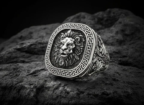 RARE PRINCE by CARAT SUTRA | Unique Designed Lion Ring | 925 Sterling Silver Oxidized Ring | Men's Jewelry | With Certificate of Authenticity and 925 Hallmark