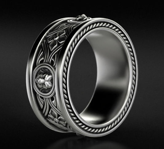 RARE PRINCE by CARAT SUTRA | Unique Designed Band Ring with Lion | 925 Sterling Silver Oxidized Ring | Men's Jewelry | With Certificate of Authenticity and 925 Hallmark