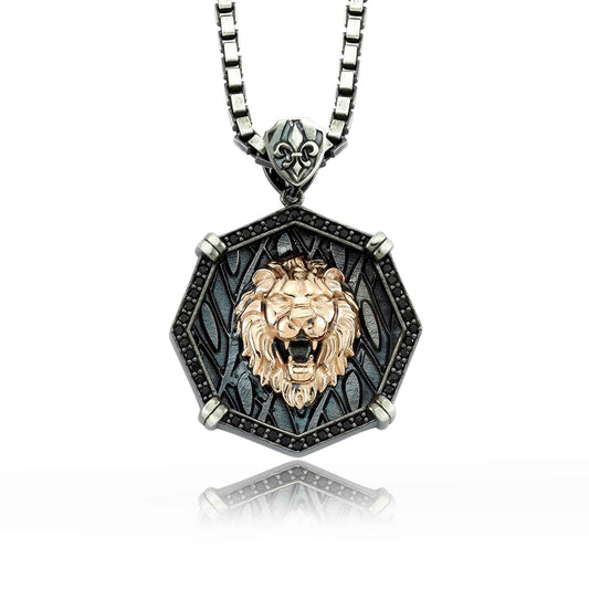 RARE PRINCE by CARAT SUTRA | Unique Designed Lion Pendant for Men | 925 Sterling Silver Rosegold Plated Oxidized Pendant | Men's Jewelry | With Certificate of Authenticity and 925 Hallmark - caratsutra