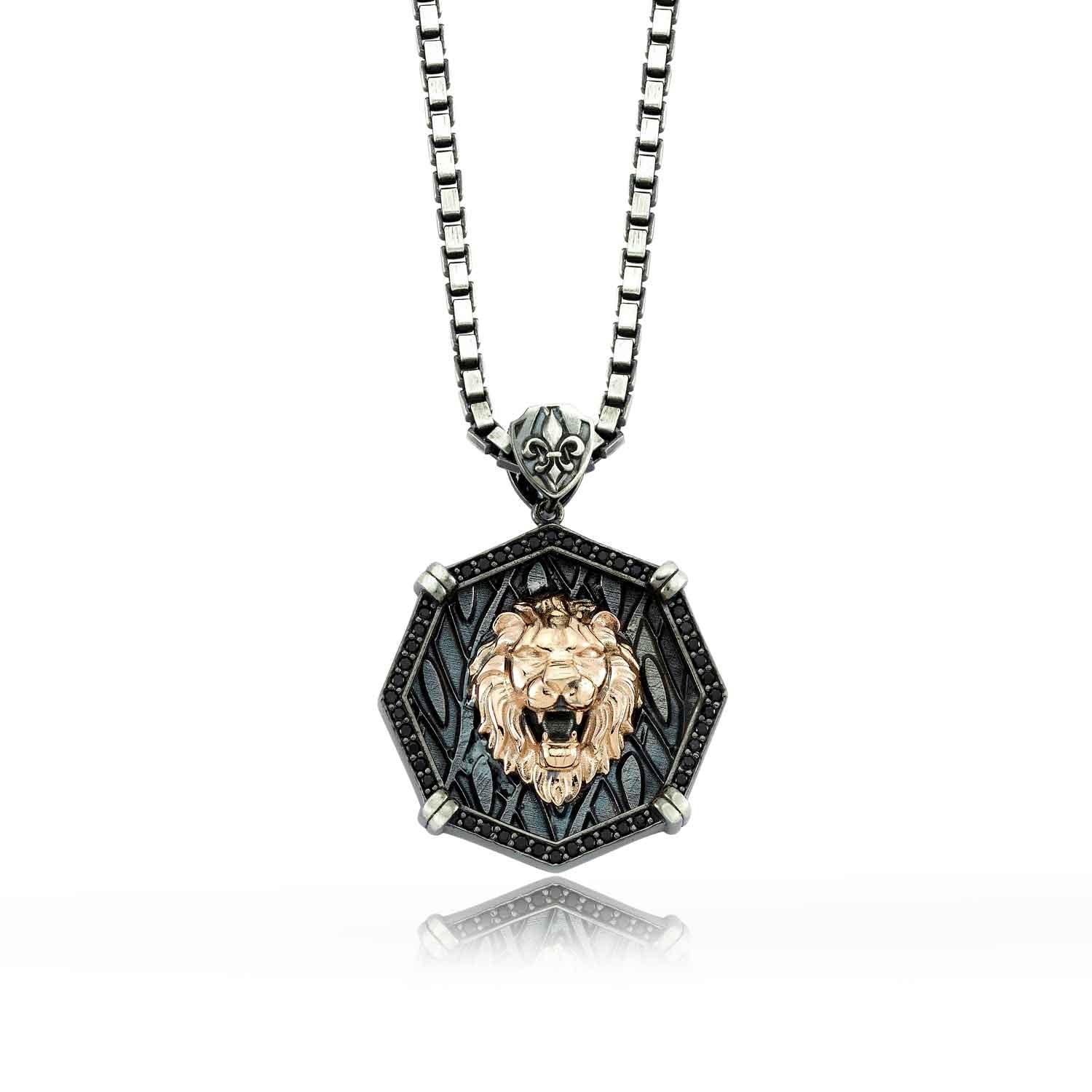 RARE PRINCE by CARAT SUTRA | Unique Designed Lion Pendant for Men | 925 Sterling Silver Rosegold Plated Oxidized Pendant | Men's Jewelry | With Certificate of Authenticity and 925 Hallmark - caratsutra