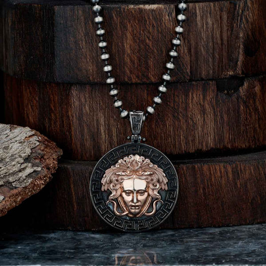 RARE PRINCE by CARAT SUTRA | Unique Designed Medusa/ Versace Pendant | 925 Sterling Silver Rosegold Plated Oxidized Pendant | Men's Jewelry | With Certificate of Authenticity and 925 Hallmark - caratsutra