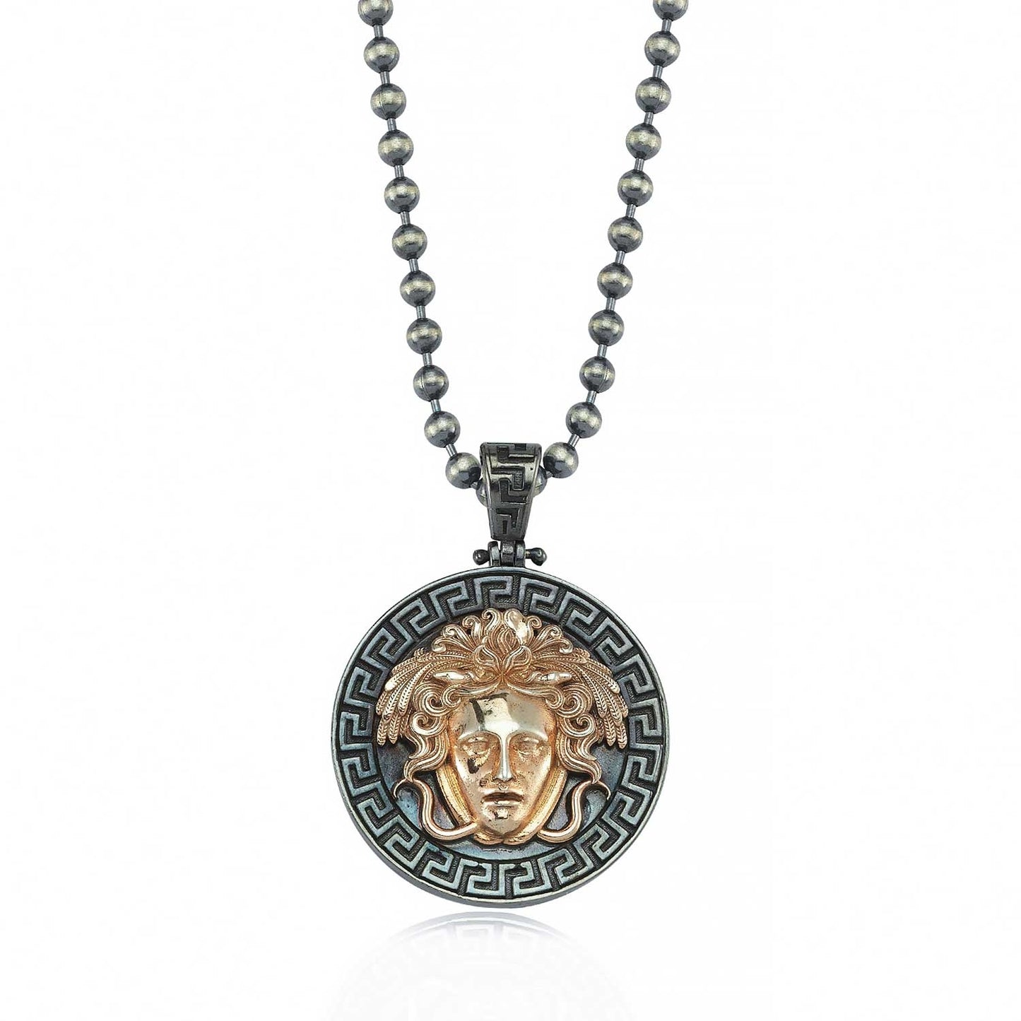 RARE PRINCE by CARAT SUTRA | Unique Designed Medusa/ Versace Pendant | 925 Sterling Silver Rosegold Plated Oxidized Pendant | Men's Jewelry | With Certificate of Authenticity and 925 Hallmark - caratsutra