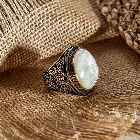 RARE PRINCE by CARAT SUTRA | Unique Turkish Style Ring with Natural Pearl | 925 Sterling Silver Oxidized Ring | Men's Jewelry | With Certificate of Authenticity and 925 Hallmark - caratsutra