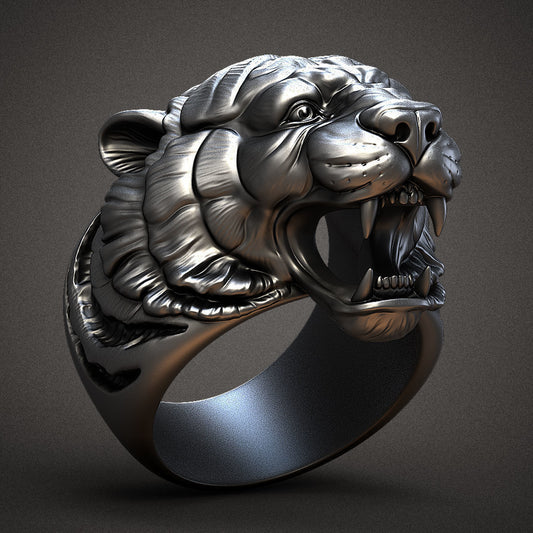 RARE PRINCE by CARAT SUTRA | Unique Designed Tiger Ring | 925 Sterling Silver Oxidized Ring | Men's Jewelry | With Certificate of Authenticity and 925 Hallmark - caratsutra