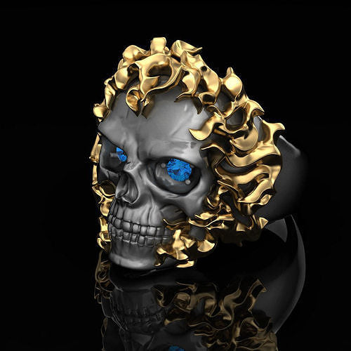 RARE PRINCE by CARAT SUTRA | Unique Designed Burning Head Skull Ring | 925 Sterling Silver Black Rhodium & Gold Plated Ring | Men's Jewelry | With Certificate of Authenticity and 925 Hallmark - caratsutra
