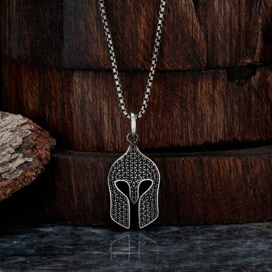 RARE PRINCE by CARAT SUTRA | Unique Designed Roman Helmet Pendant Studded with Black Zircons for Men | 925 Sterling Silver Oxidized Pendant | Men's Jewelry | With Certificate of Authenticity and 925 Hallmark - caratsutra