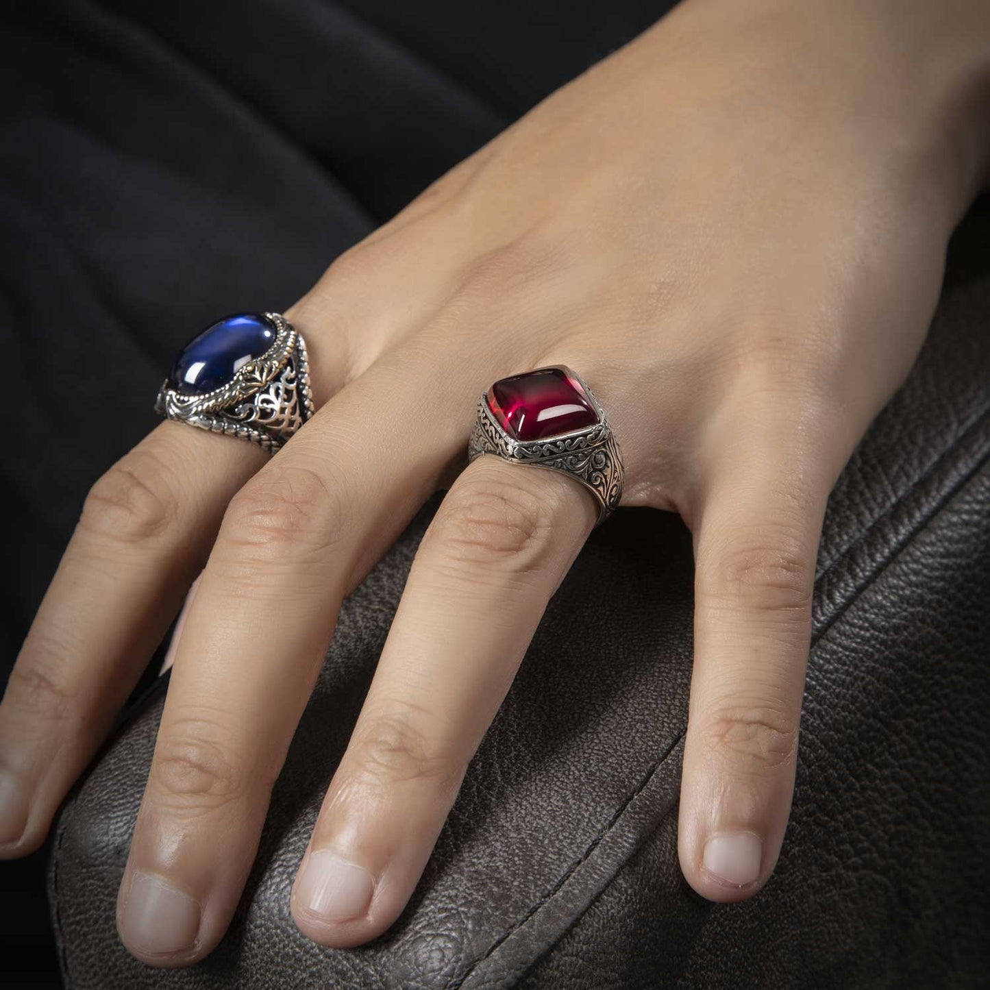 RARE PRINCE by CARAT SUTRA | Unique Turkish Style Ring with S Sapphire | 925 Sterling Silver Oxidized Ring | Men's Jewelry | With Certificate of Authenticity and 925 Hallmark - caratsutra