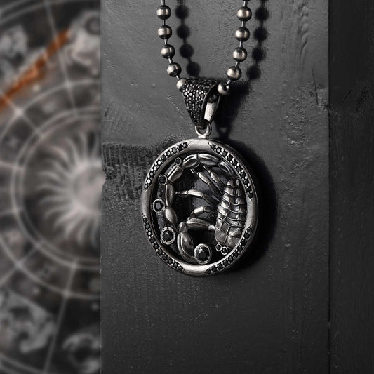 RARE PRINCE by CARAT SUTRA | Unique Scorpio Zodiac Designed Pendant Studded with Black Zircons | Unisex 925 Sterling Silver Oxidized Pendant | Men's Jewelry | With Certificate of Authenticity and 925 Hallmark - caratsutra