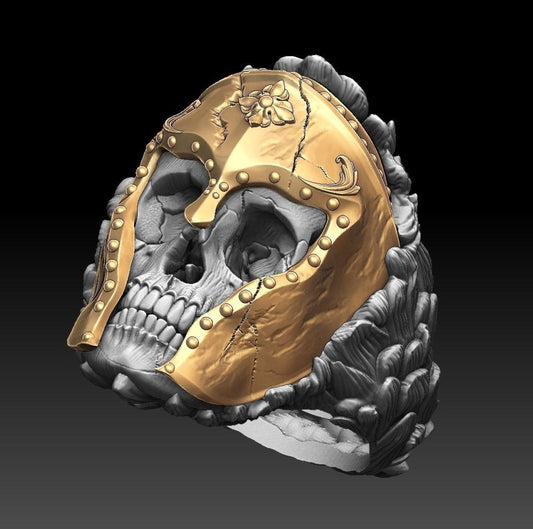 RARE PRINCE by CARAT SUTRA | Unique Designed Warrior Skull Ring | 925 Sterling Silver Oxidized Ring | Men's Jewelry | With Certificate of Authenticity and 925 Hallmark - caratsutra
