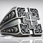 RARE PRINCE by CARAT SUTRA | Unique Designed Signet Cross Ring in Square Pattern | 925 Sterling Silver Oxidized Ring | Men's Jewelry | With Certificate of Authenticity and 925 Hallmark