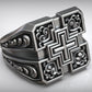 RARE PRINCE by CARAT SUTRA | Unique Designed Signet Cross Ring in Square Pattern | 925 Sterling Silver Oxidized Ring | Men's Jewelry | With Certificate of Authenticity and 925 Hallmark