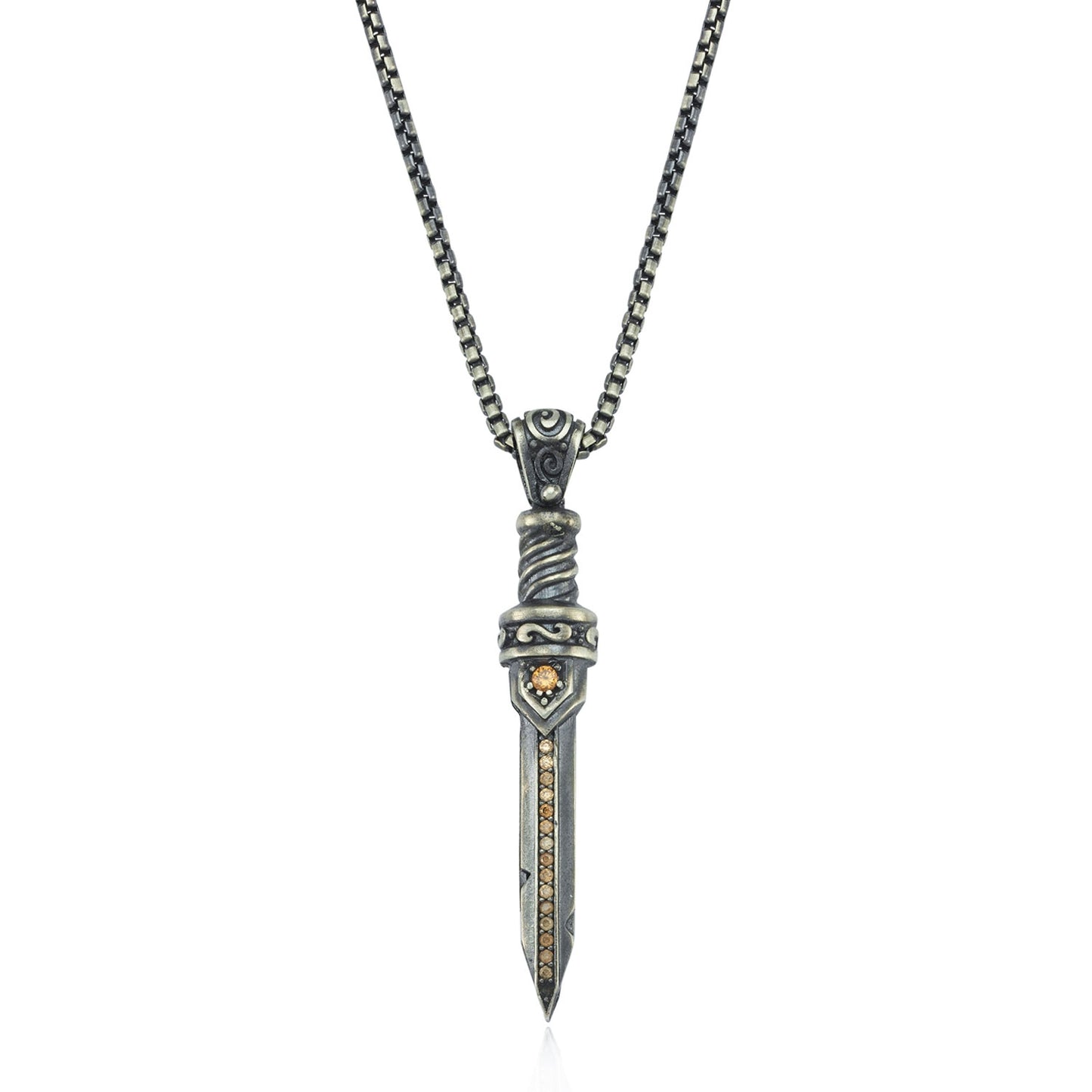 RARE PRINCE by CARAT SUTRA | Unique Designed Sword Pendant Studded with Cubic Zircons for Men | 925 Sterling Silver Oxidized Pendant | Men's Jewelry | With Certificate of Authenticity and 925 Hallmark - caratsutra