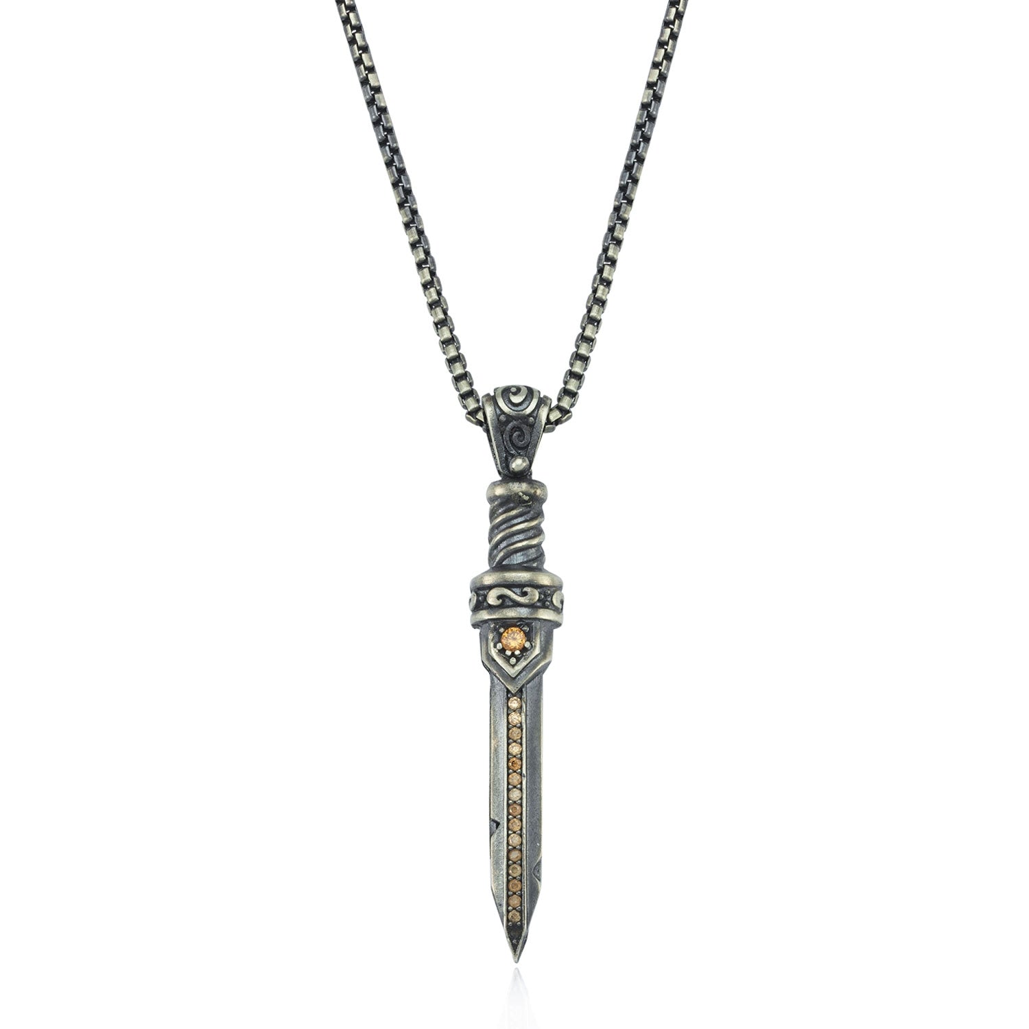 RARE PRINCE by CARAT SUTRA | Unique Designed Sword Pendant Studded with Cubic Zircons for Men | 925 Sterling Silver Oxidized Pendant | Men's Jewelry | With Certificate of Authenticity and 925 Hallmark - caratsutra