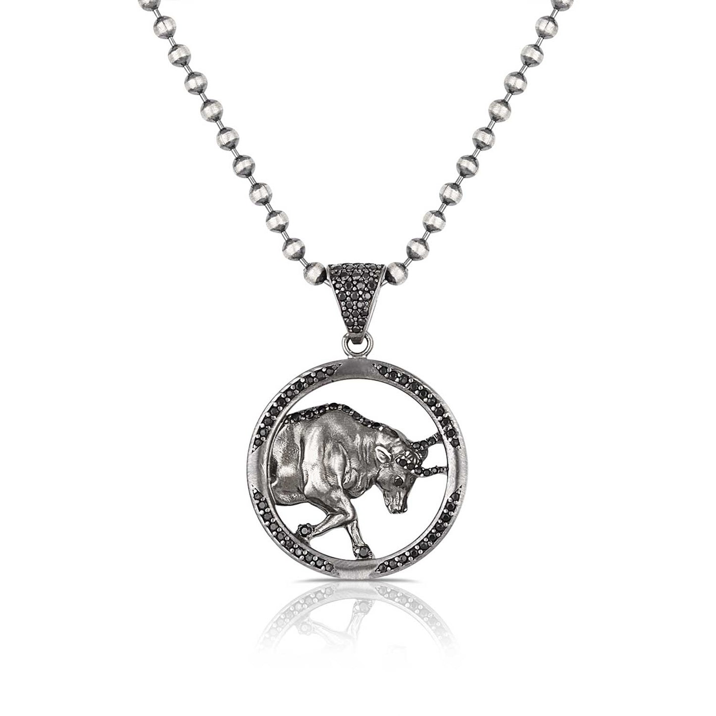 RARE PRINCE by CARAT SUTRA | Unique Taurus Zodiac Designed Pendant Studded with Black Zircons | Unisex 925 Sterling Silver Oxidized Pendant | Men's Jewelry | With Certificate of Authenticity and 925 Hallmark - caratsutra