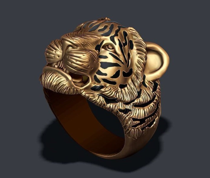 RARE PRINCE by CARAT SUTRA | Unique Designed Tiger Ring | 22kt Gold Micron Plated 925 Sterling Silver Oxidized Ring | Men's Jewelry | With Certificate of Authenticity and 925 Hallmark - caratsutra