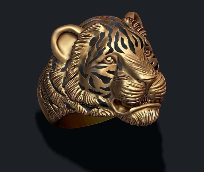 RARE PRINCE by CARAT SUTRA | Unique Designed Tiger Ring | 22kt Gold Micron Plated 925 Sterling Silver Oxidized Ring | Men's Jewelry | With Certificate of Authenticity and 925 Hallmark - caratsutra