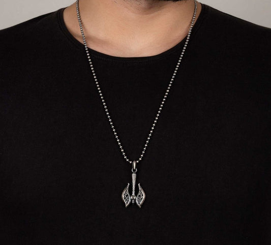 RARE PRINCE by CARAT SUTRA | Unique Viking War Axe Designed Pendant for Men | 925 Sterling Silver Oxidized Pendant | Men's Jewelry | With Certificate of Authenticity and 925 Hallmark - caratsutra