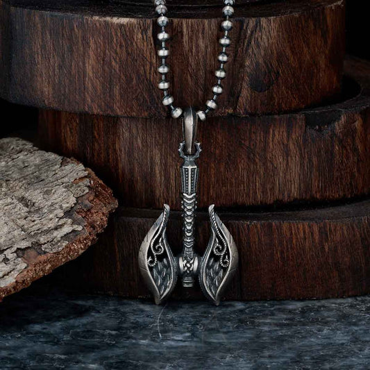 RARE PRINCE by CARAT SUTRA | Unique Viking War Axe Designed Pendant for Men | 925 Sterling Silver Oxidized Pendant | Men's Jewelry | With Certificate of Authenticity and 925 Hallmark - caratsutra