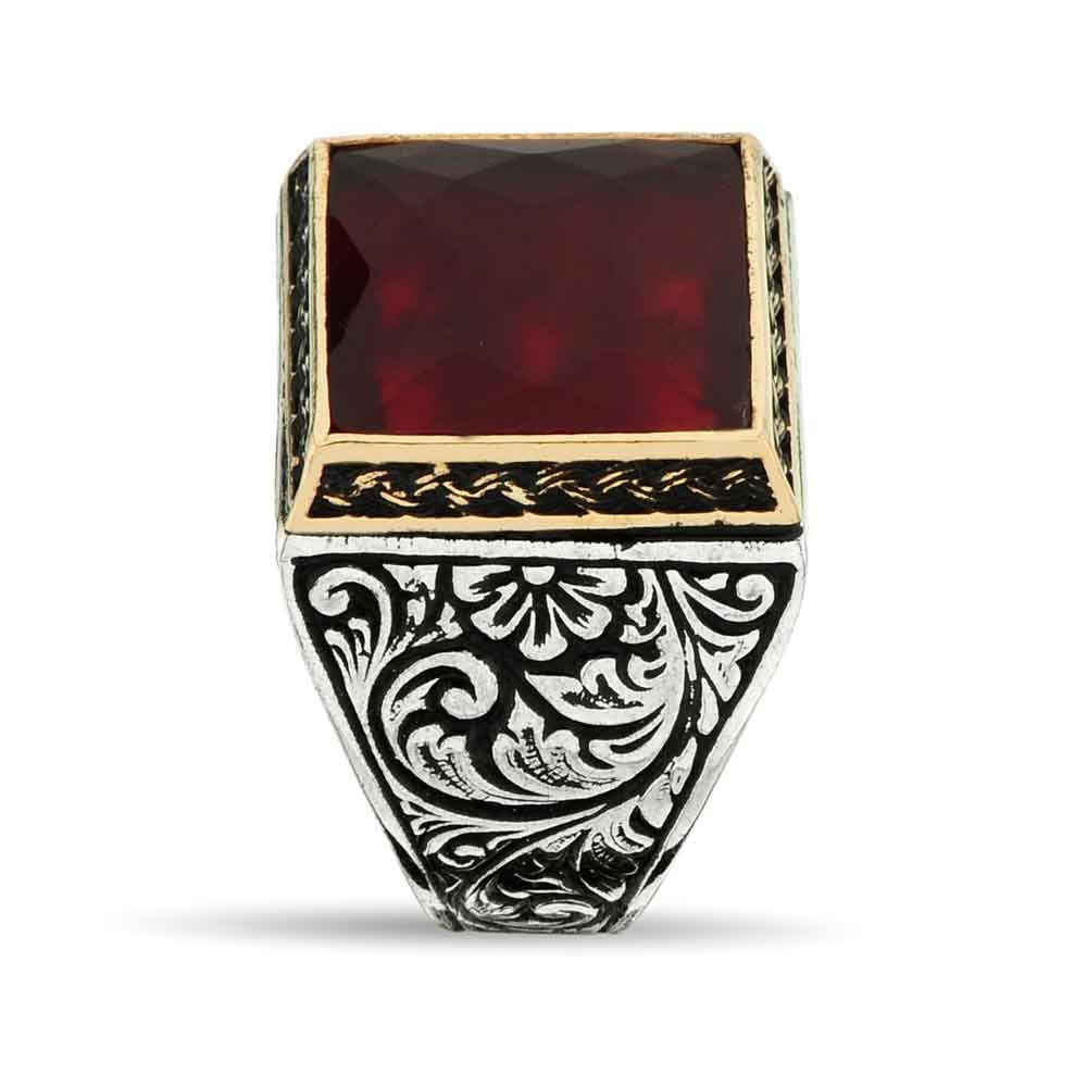 RARE PRINCE by CARAT SUTRA | Unique Turkish Style Ring with Faceted S Ruby | 925 Sterling Silver Oxidized Ring | Men's Jewelry | With Certificate of Authenticity and 925 Hallmark - caratsutra