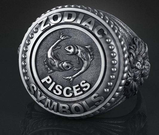RARE PRINCE by CARAT SUTRA | Unique Designed Pisces Zodiac Ring with Lion | 925 Sterling Silver Oxidized Ring | Men's Jewelry | With Certificate of Authenticity and 925 Hallmark